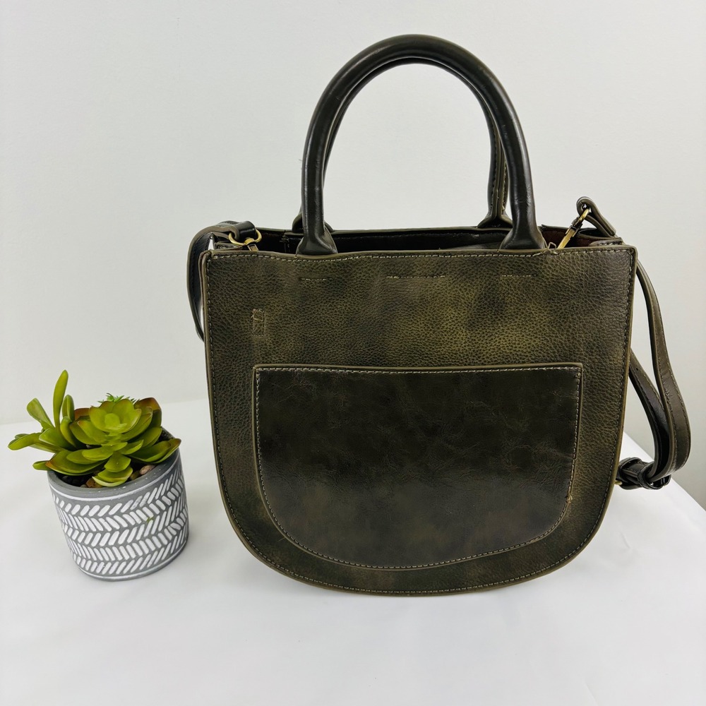 Anthropologie Olive Green Leather Crossbody Tote